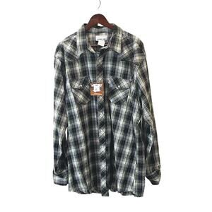 Wrangler Mens XXLT Green Plaid Flannel Long Sleeve Shirt Pearl Snaps NWT